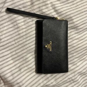 Black patent leather Prada wristlet